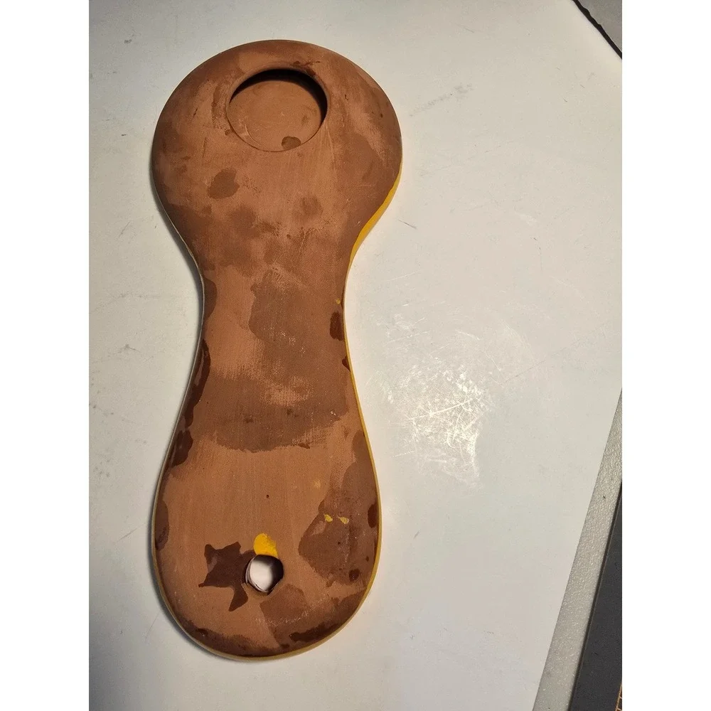 Hand Painted Ceramic Spoon Rest Yellow Floral Dot Art Terracotta Glossy Glaze